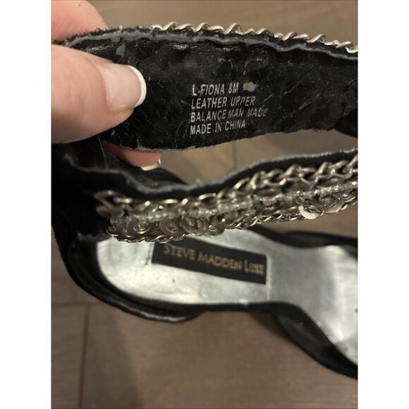 Steve Madden Luxe L Fiona Black Suede Silver Embellishment Heels Size 8 - Picture 5 of 8